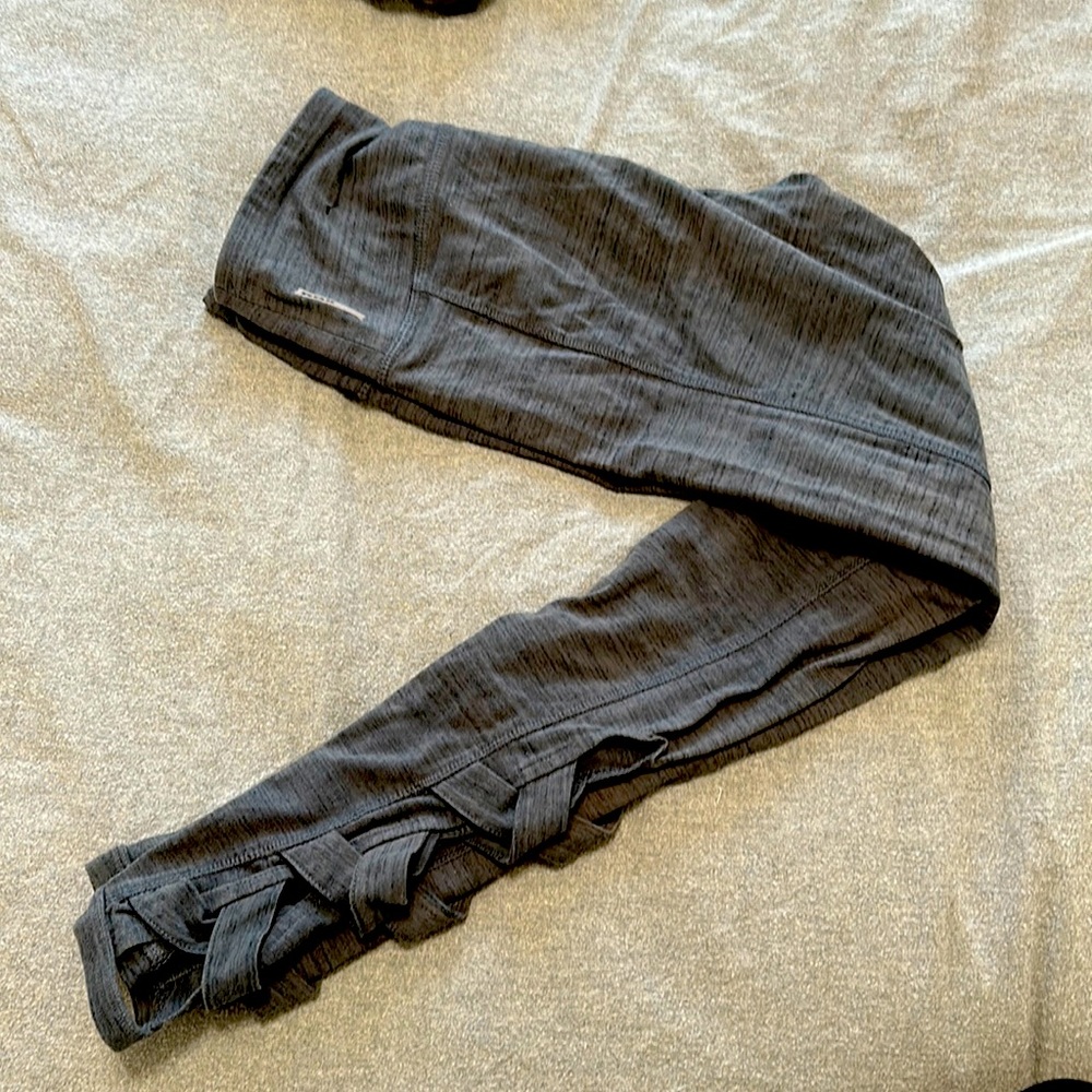 Gray yoga pants.